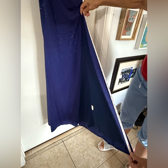 Elegant Navy Sparkle Cowl Neck Evening Dress - Picture 13 of 16